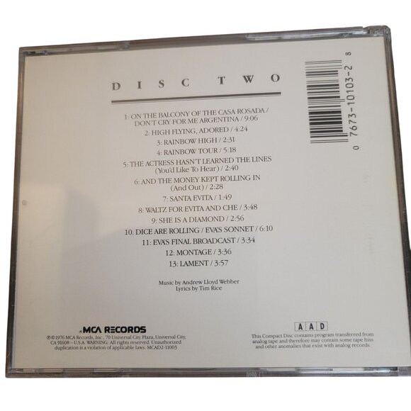 Evita 2 Disc CD Soundtrack Andrew Lloyd Webber Tim Rice 1976 Opera Eva Peron - Picture 5 of 10
